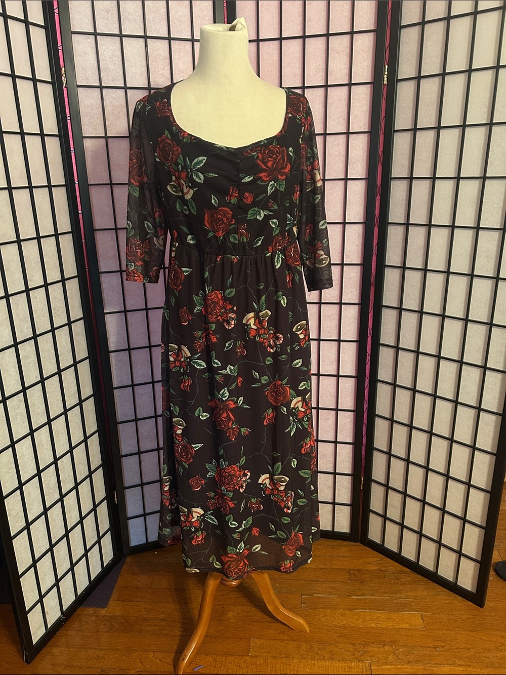 BloomChic Black Maxi Dress with Red Rose Print great for Christmas season